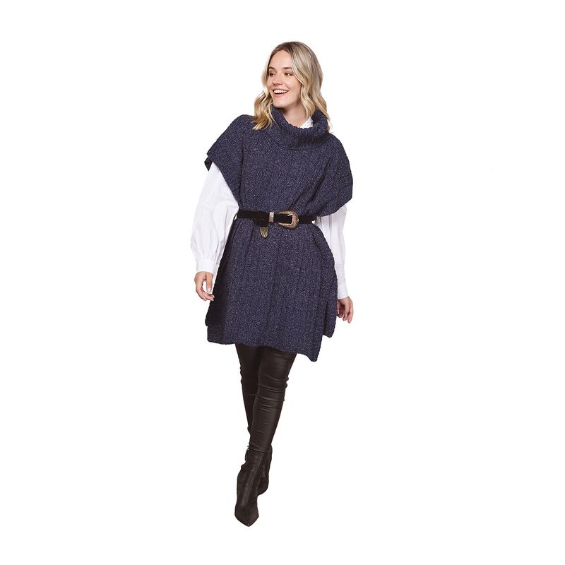 ONNORA - Poncho Cuello Tortuga con Lazo y Trenzas Delanteras