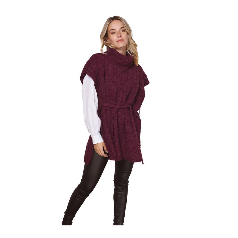 ONNORA - Poncho Cuello Tortuga con Lazo y Trenzas Delanteras