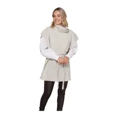 ONNORA - Poncho Cuello Tortuga con Lazo y Trenzas Delanteras