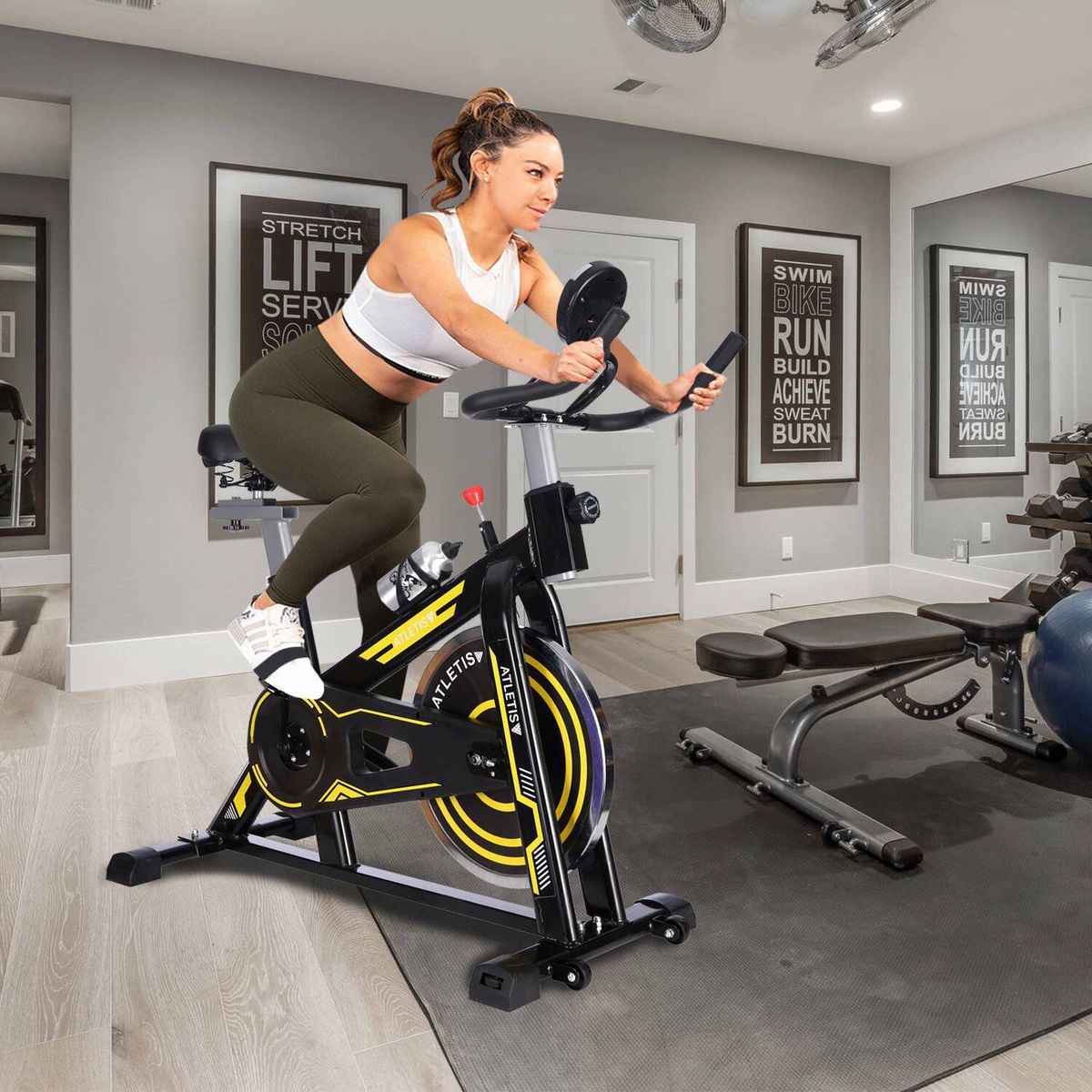 ATLETIS - Bicicleta Spinning Pro II con Monitor LCD Negro