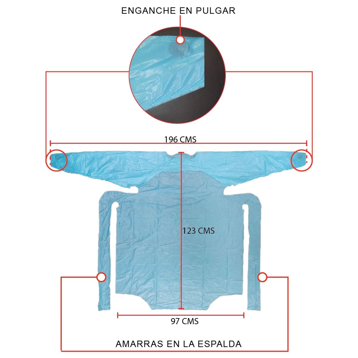 GENERICO - Pechera plástica con gancho pulgar azul bolsa 10 unidades