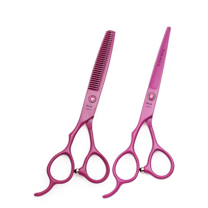 GENERICO - Set tijeras profesionales de peluquería para zurdos color fucsia
