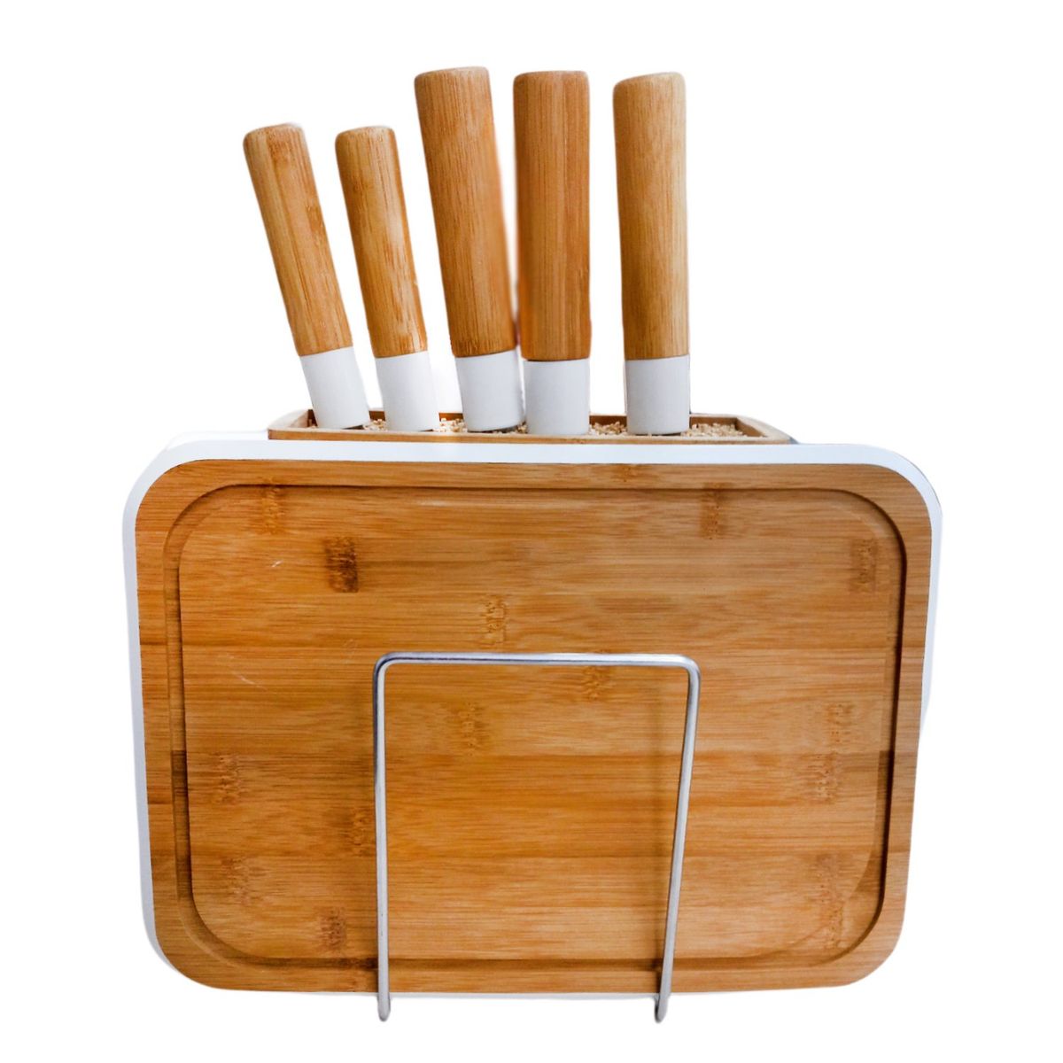 SOHOGAR - Tabla de cortar más set de 5 cuchillos bambú