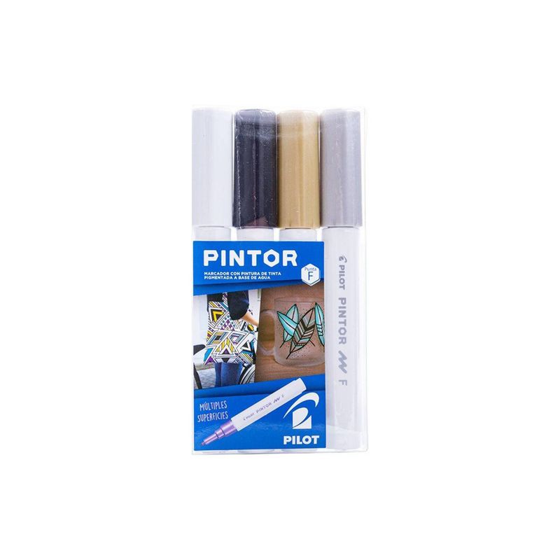 PILOT - PINTOR SET BLANCO NEGRO DORADO PLATEADO PUNTA FINA