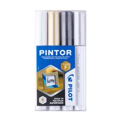 PILOT - PINTOR SET BLANCO NEGRO DORADO PLATEADO PUNTA FINA