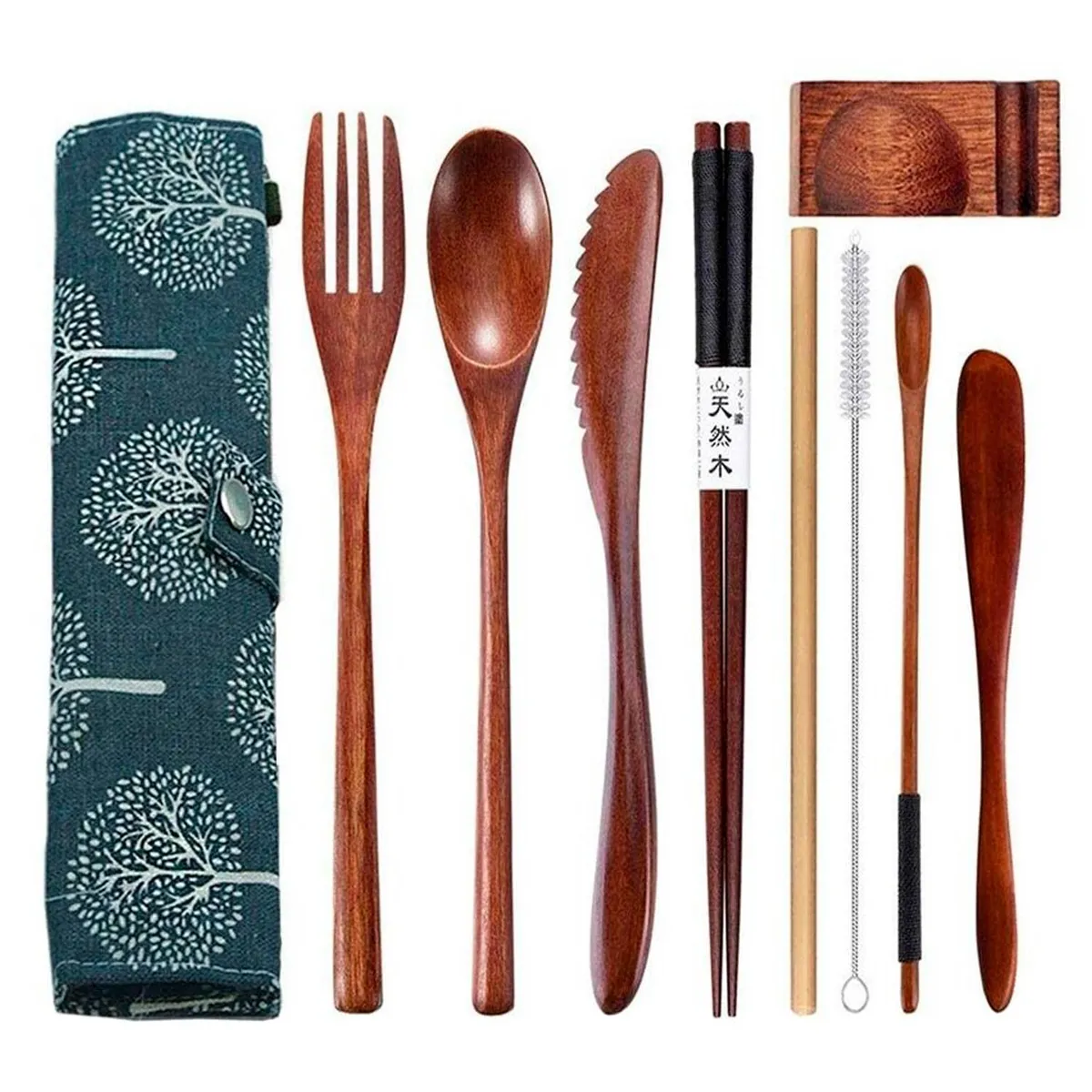 GENERICO - Set de cubiertos de bambú reutilizable