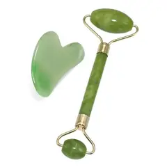 GENERICO - Rodillo masajeador facial y piedra de jade 100% natural