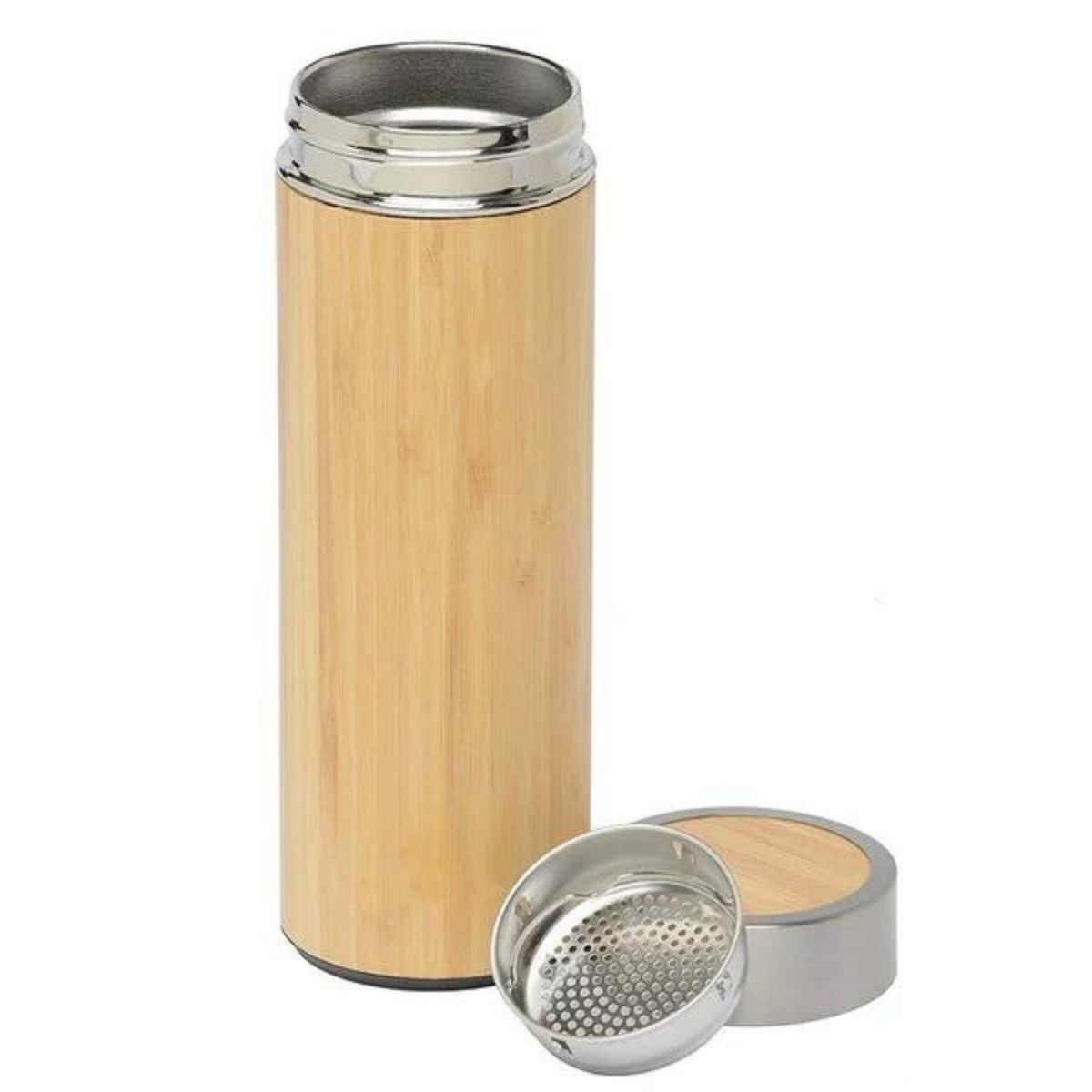 SOHOGAR - Botella térmica de acero inoxidable y bambú e infusor 500 ml