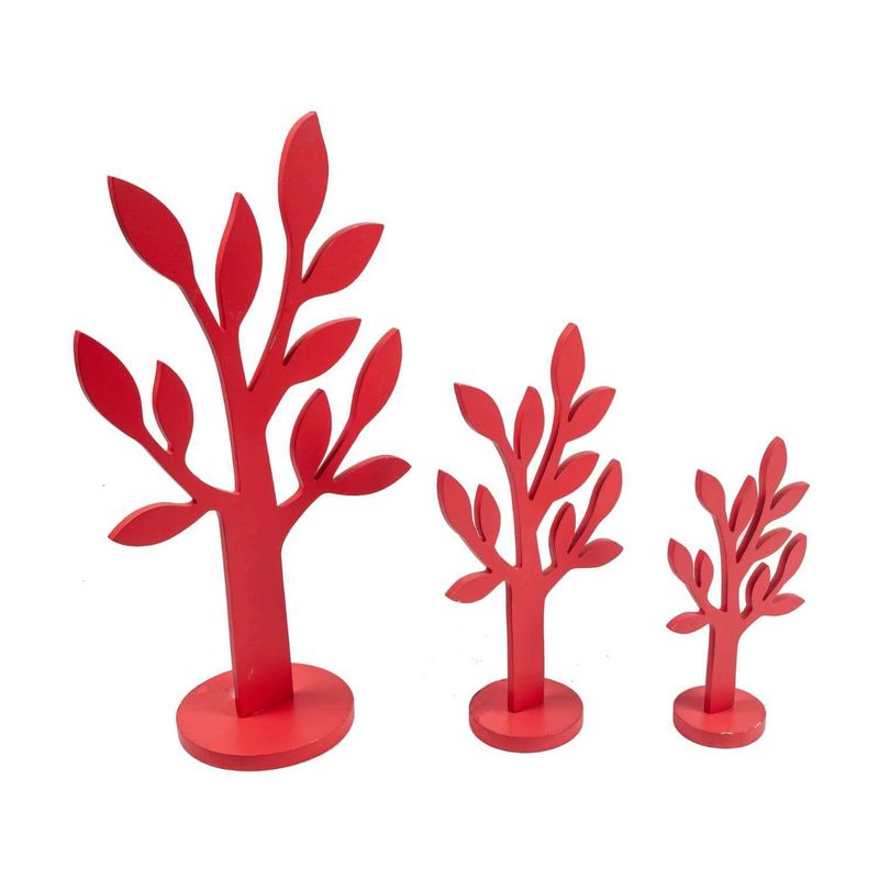 SOHOGAR - Set de figuras decorativa arboles de madera rojo