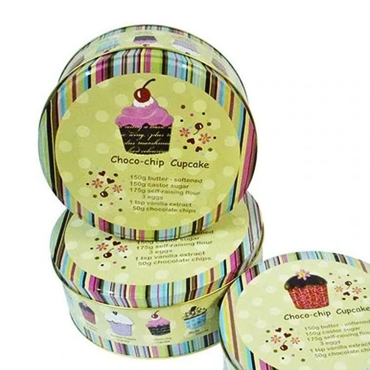 SOHOGAR - Set de 3 canister redondos de metal diseño cupcakes