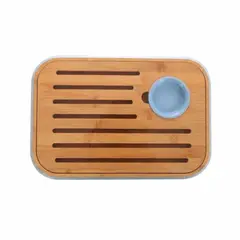 SOHOGAR - Tabla para cocktail de madera con pocillo celeste