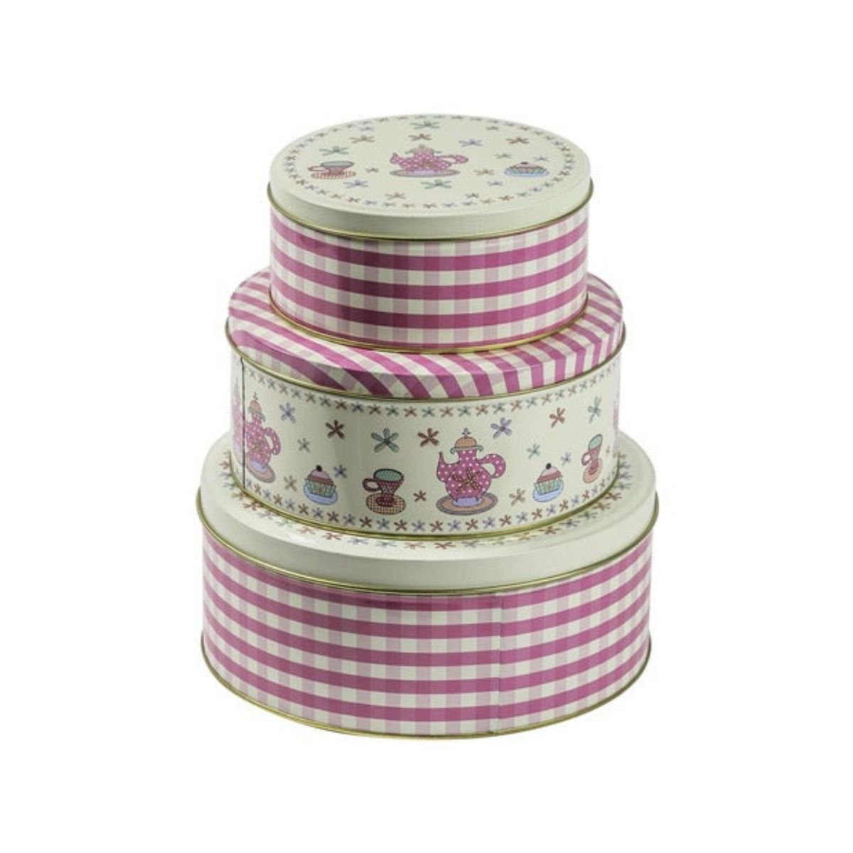 SOHOGAR - Set 3 cajas metálicas rosado y blanco 20x16 cm