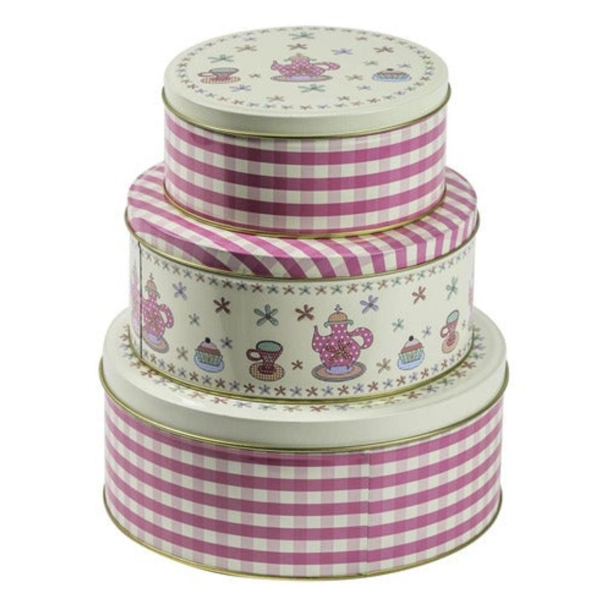 SOHOGAR - Set 3 cajas metálicas rosado y blanco 20x16 cm