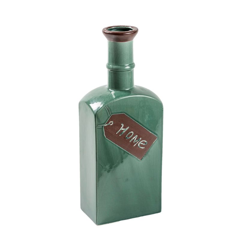 HOME ESSENTIALS - Botella decorativa de cerámica turquesa 36x13 cm
