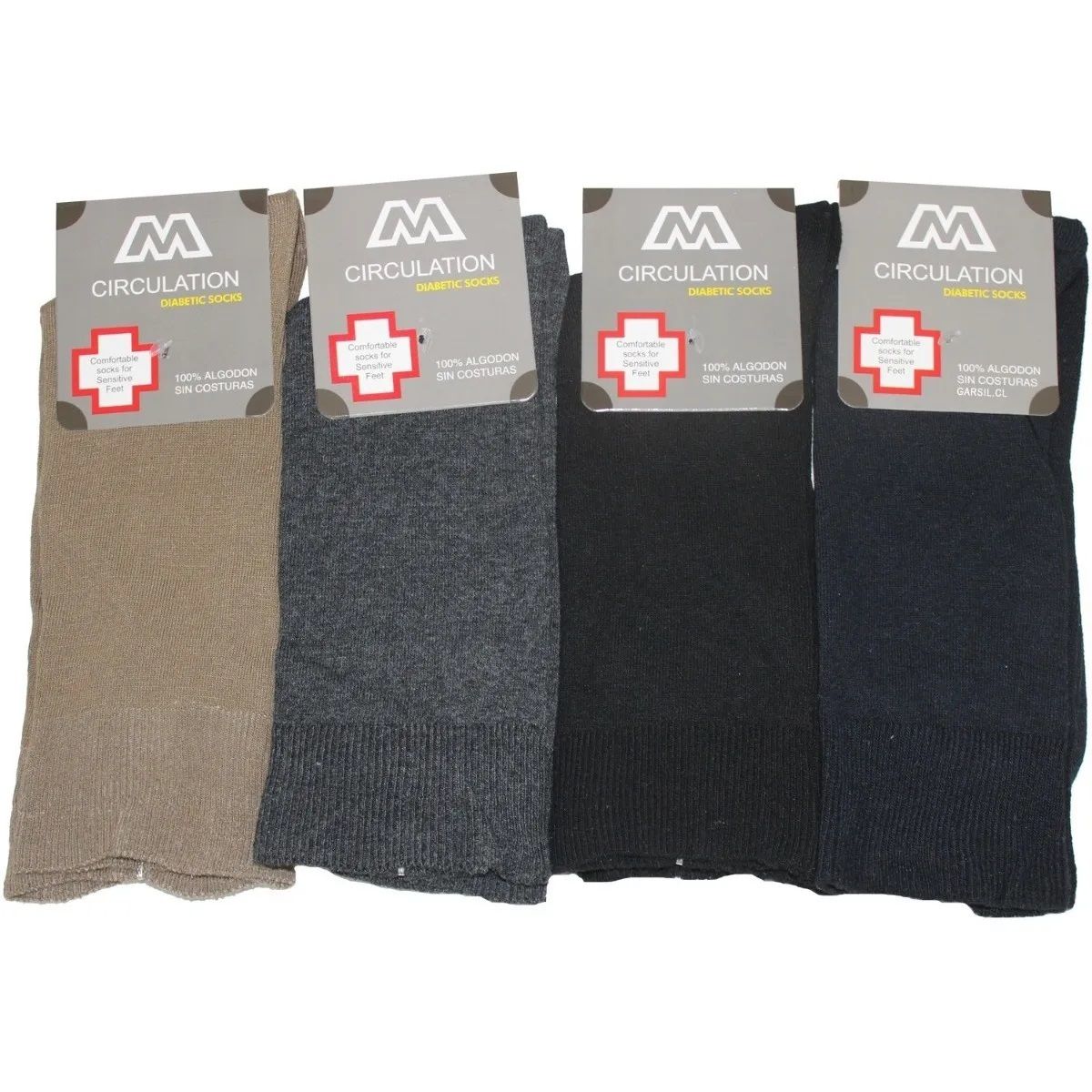 GARSIL - 12 Calcetines Circulación Algodon Hombre Sin Costuras - Diabeticos