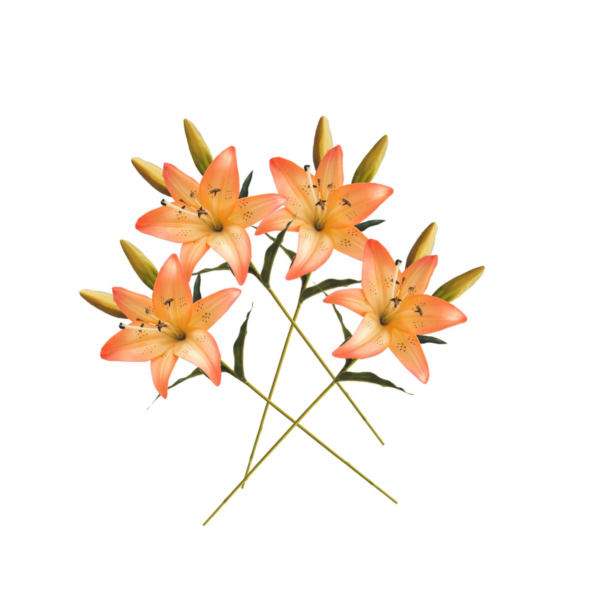 LE BOUQUET - 4 Lilium Naranjo Flor Seda Artificial 69 Cm