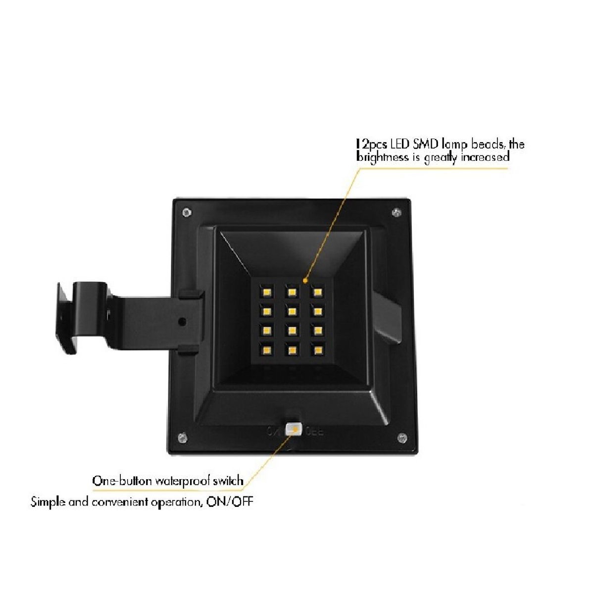 SOHOGAR - Foco led cuadrado con panel solar 3.7v 12 led