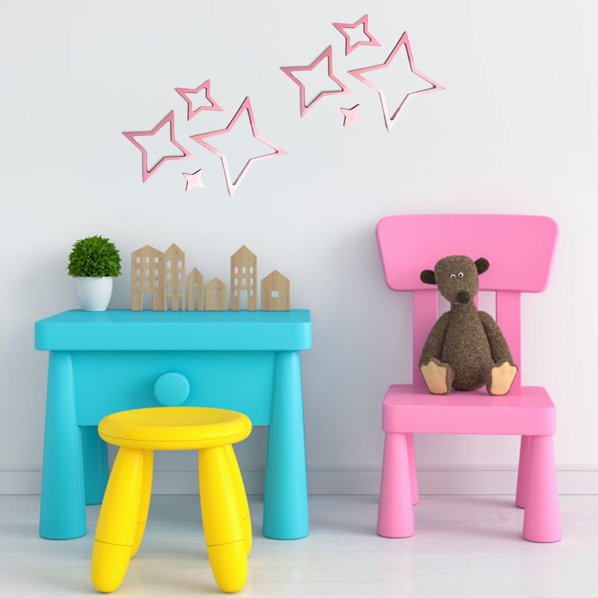 HOME ESSENTIALS - Stickers de madera para muro estrellas rosada