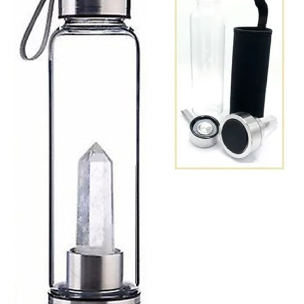 GENERICO - Botella Vidrio para Agua Cuarzo Cristal piedra energética