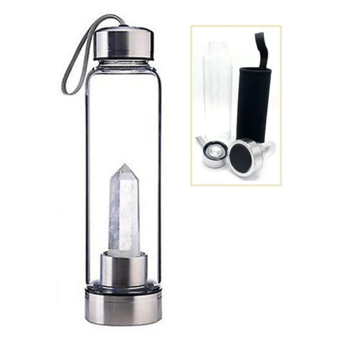 GENERICO - Botella Vidrio para Agua Cuarzo Cristal piedra energética