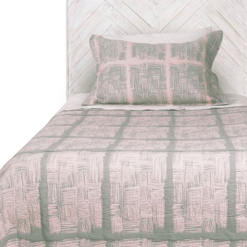 NINA HERRERA - Cubrecama Jacquard Grafito Rosa 1,5 Plaza