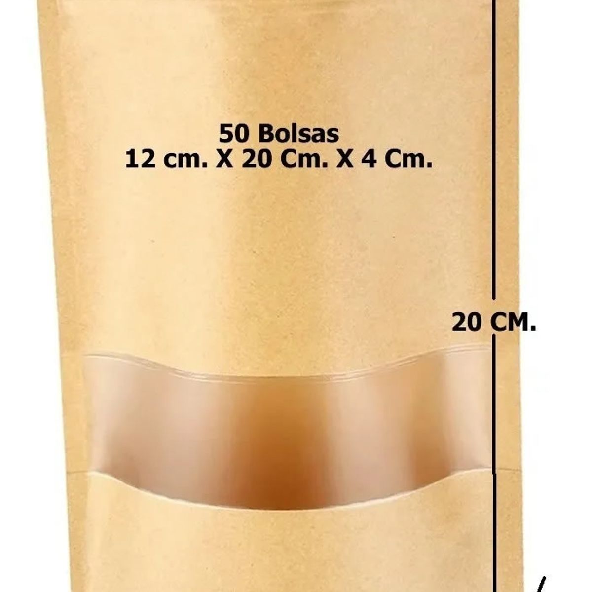 GENERICO - 50 Bolsas Papel Kraft Doypack 12x20x4 Cms Cierre Hermetico