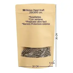 GENERICO - 50 Bolsas Papel Kraft Doypack 20x30x5 Cms Cierre Hermetico