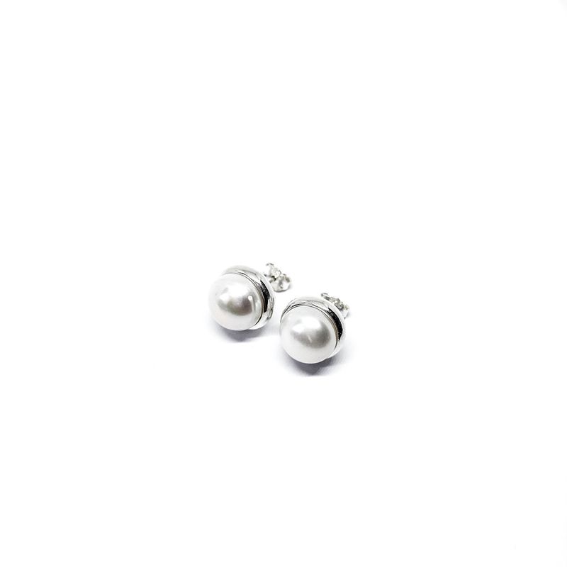 MOR JOYAS - Aro Plata Ley 950 Perla Natural Con Borde Plata / 15 mm