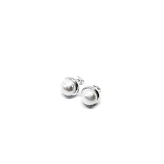 MOR JOYAS - Aro Plata Ley 950 Perla Natural Con Borde Plata / 15 mm
