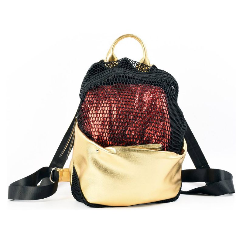 MAILEA - Mochila ecocuero malla para mujer oro