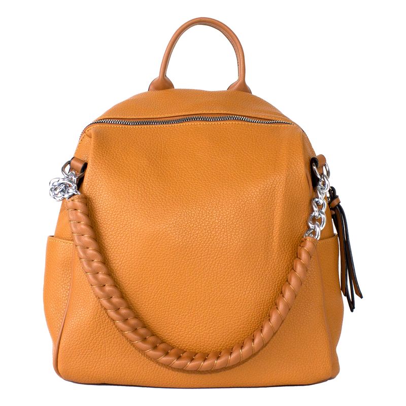 MAILEA - Mochila ecocuero cadena frontal para mujer tostado
