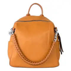MAILEA - Mochila ecocuero cadena frontal para mujer tostado