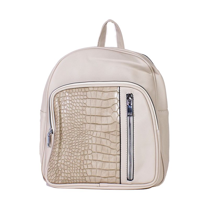 MAILEA - Mochila ecocuero bolsillo coco para mujer beige