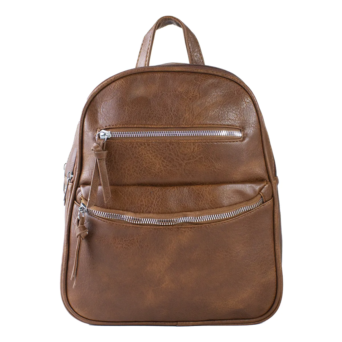 MAILEA - Mochila ecocuero lisa doble cierre para mujer café