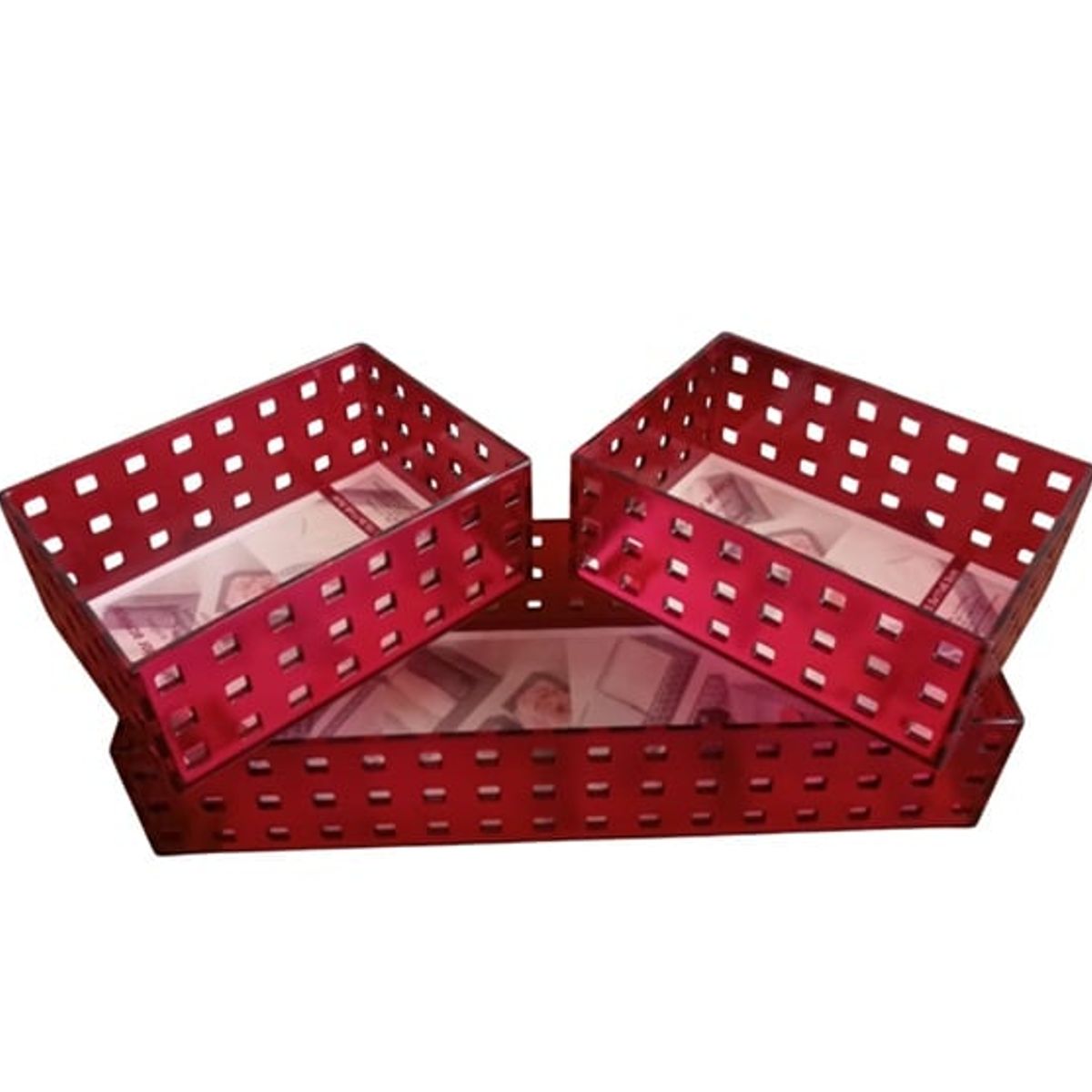 BATHLUX - Set 3 organizadores rectangular acrilico burdeo