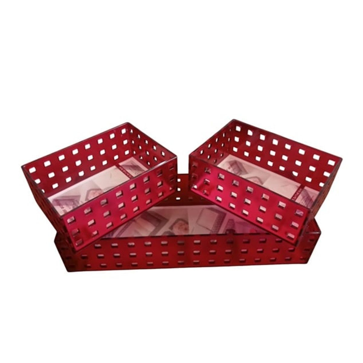 BATHLUX - Set 3 organizadores rectangular acrilico burdeo