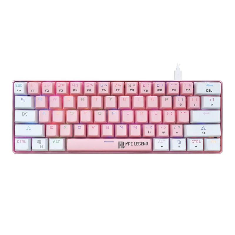 HYPE LEGEND - Teclado Gamer Hype Legend Rebel Shiro Pinku 60% SW Red RGB