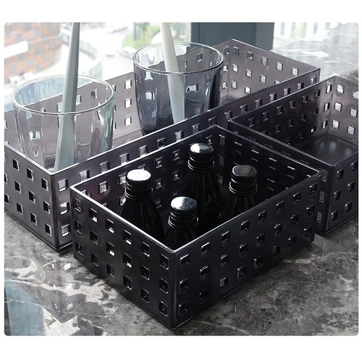 BATHLUX - Set 3 Organizadores Rectangular Acrilico Negro