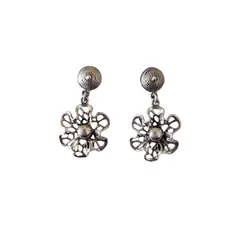 MOR JOYAS - Aro Colgante Plata Envejecida Ley 925 / Flor Malla