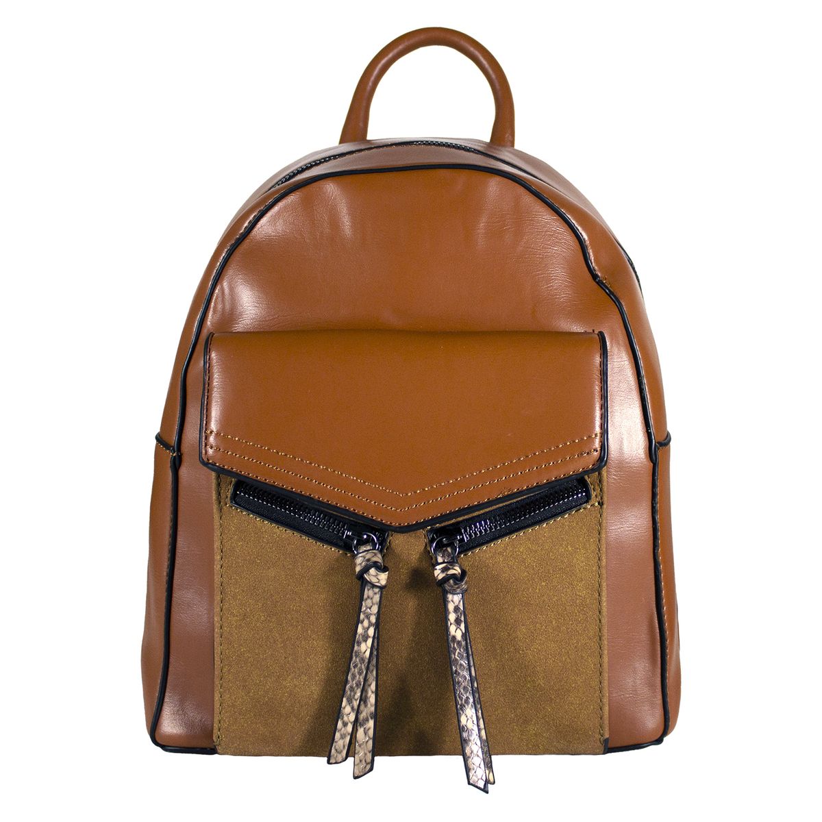 MAILEA - Mochila ecocuero rigida 2 cierres para mujer tostado