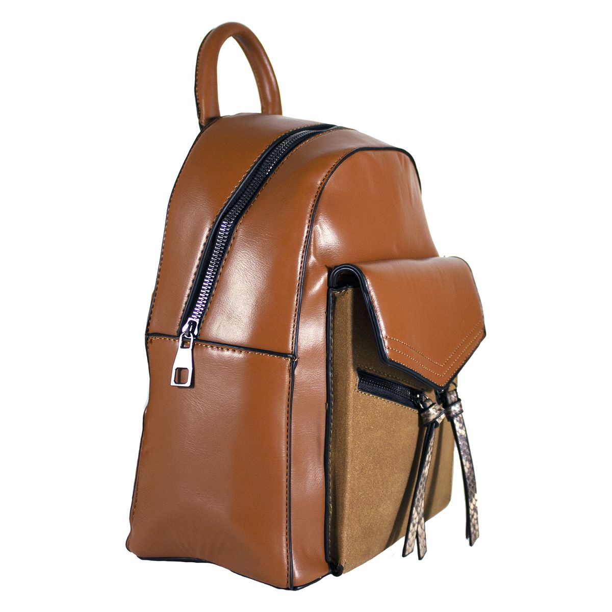 MAILEA - Mochila ecocuero rigida 2 cierres para mujer tostado