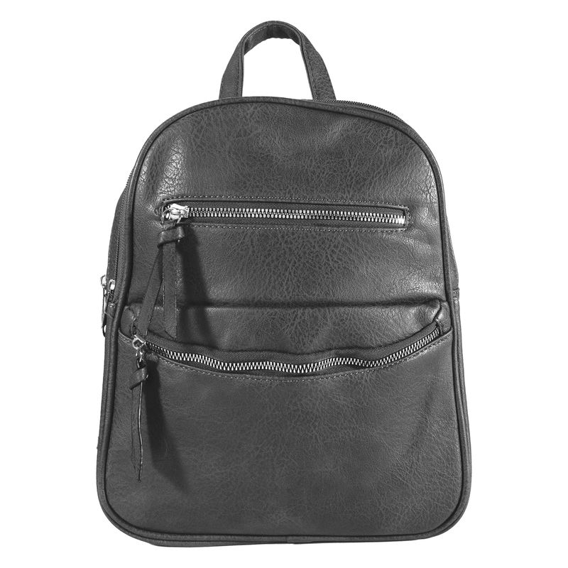 MAILEA - Mochila ecocuero lisa doble cierre para mujer gris