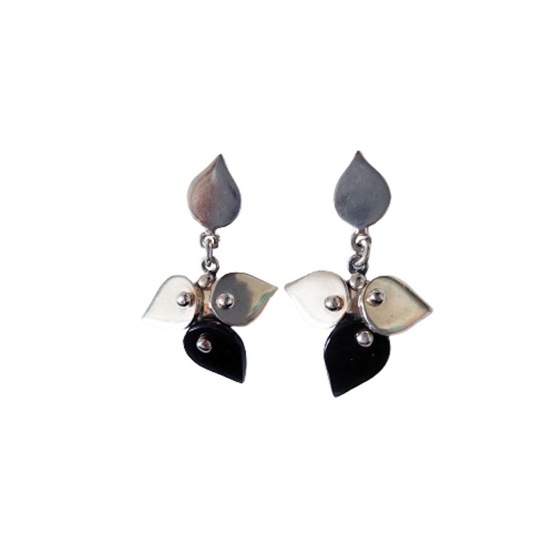 MOR JOYAS - Aro Colgante Plata Ley 925 / Flor Moderna Ónix