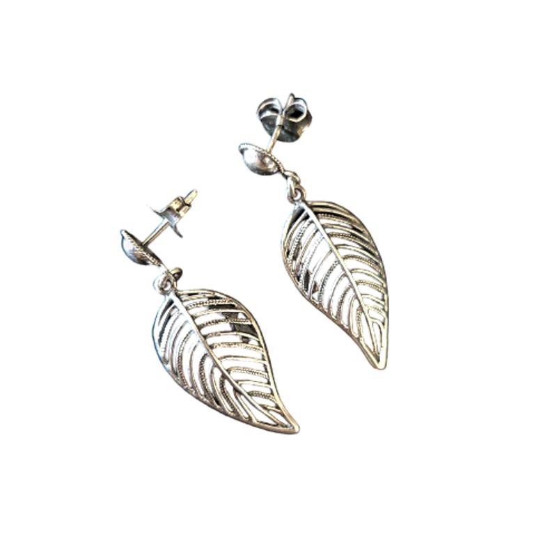 MOR JOYAS - Aro Colgante Plata Envejecida Ley 925 / Hojita Nervadura