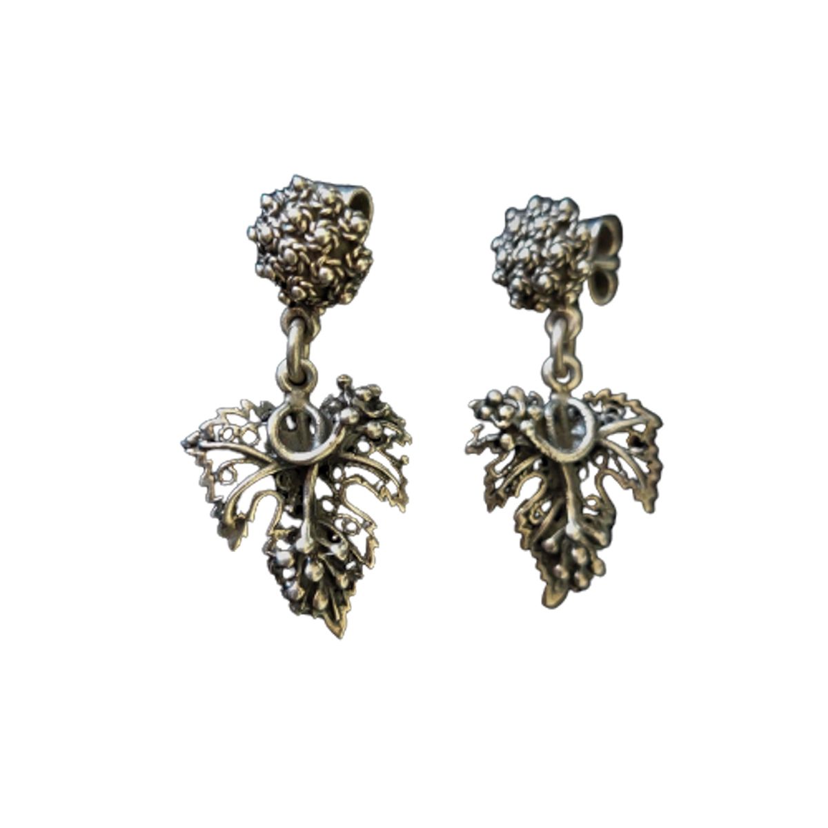 MOR JOYAS - Aro Colgante Plata Envejecida Ley 950 / Hoja Parra