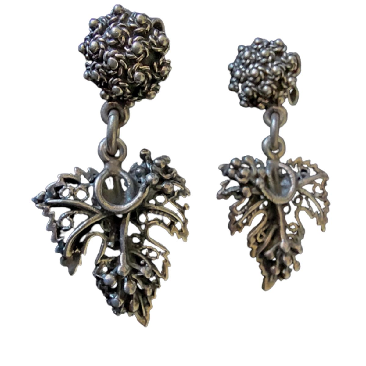 MOR JOYAS - Aro Colgante Plata Envejecida Ley 950 / Hoja Parra