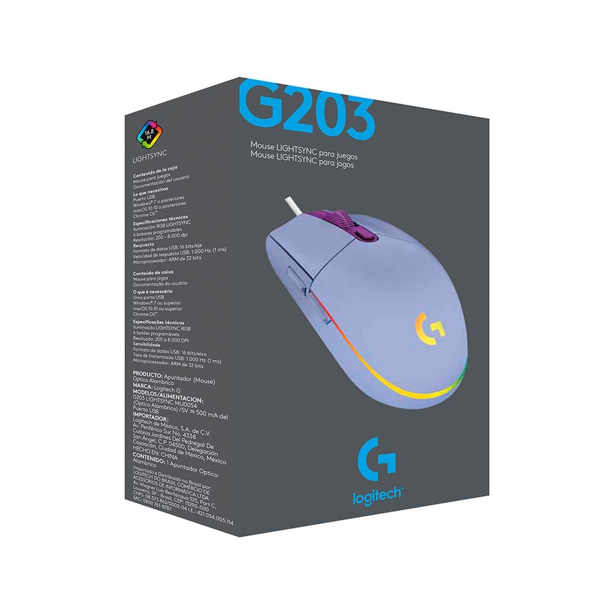 LOGITECH - Mouse Gamer Logitech G203 Lightsync Lila