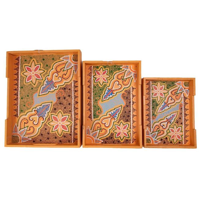 PROPLASTIC - SET DE 3 BANDEJAS RUSTICAS DE MADERA NARANJO.