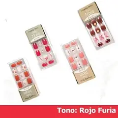 GENERICO - Uñas Postizas Press On Con Diseño Y Adhesiv 30 Un. Rojo Furia