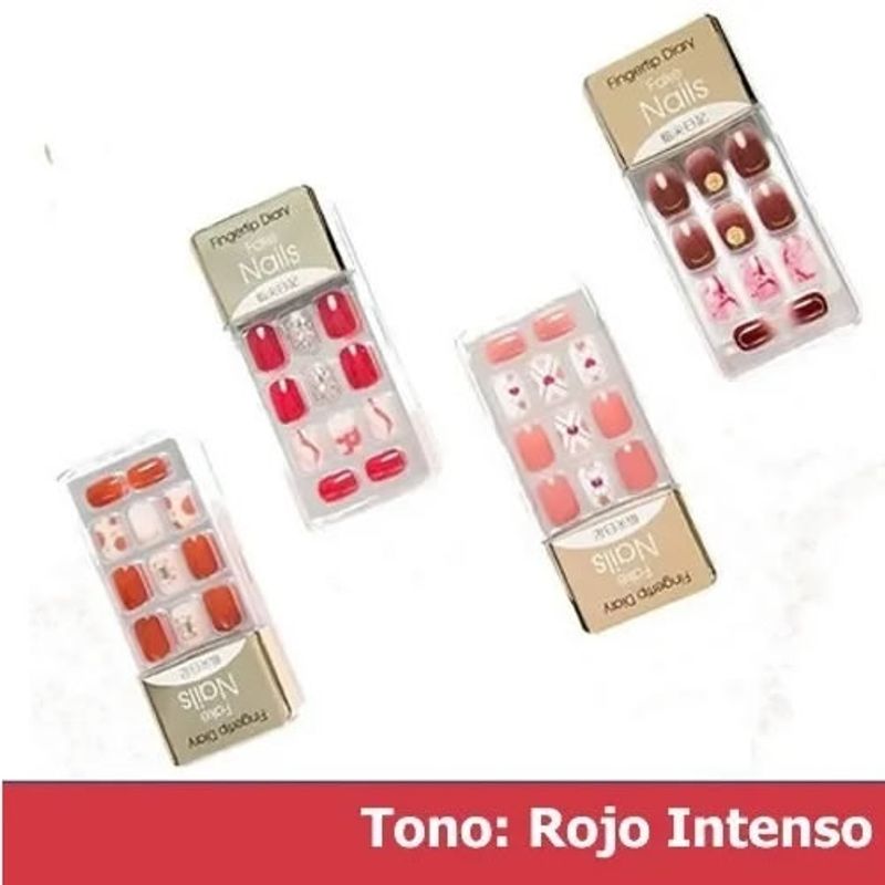 GENERICO - Uñas Adhesivas Press On Manicure Con Diseño 30 Un. Rojo